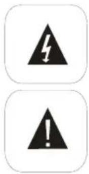 Two warning symbols: a lightning bolt and an exclamation mark, both enclosed in rounded squares.