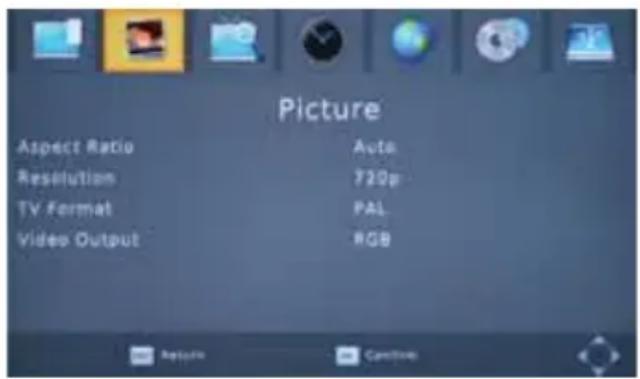 Picture Aspect Ratio Auto Resolution 720p TV Format PAL Video Output RGB