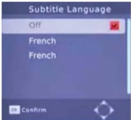 Subtitle Language Off French French on Confirm