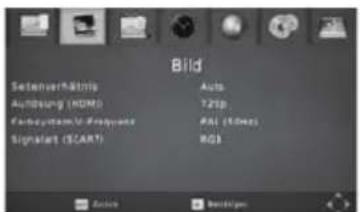 Bild Setenverhältnis Autos Audiung (HDMI) 72bp Forderystem 6 Frequencies PAL (Kbps) Signallet (START) RGB