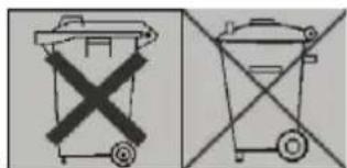 Two diagrams showing a trash bin with a cross symbol crossed out, and another with a half the weight crossed out.