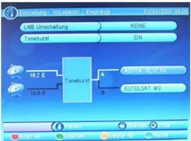 XORO HRS 3000 - Nutzung einer direkten Kabelverbindung zwischen Empfänger und Satellitenschüssel unter Verwendung von Toneburst - 1