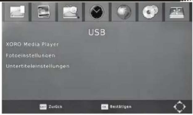 USB XORO Media Player Fotoeinstellungen Untertiteleinstellungen OK Zurück OK Bestätigen