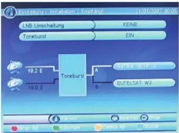 XORO HRS 2500 - Nutzung einer direkten Kabelverbindung zwischen Empfänger und Satellitenschüssel unter Verwendung von Toneburst - 1