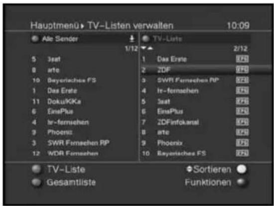 Skysat Teledigi 3T - Programmlistenverwaltung aufrufen - 1