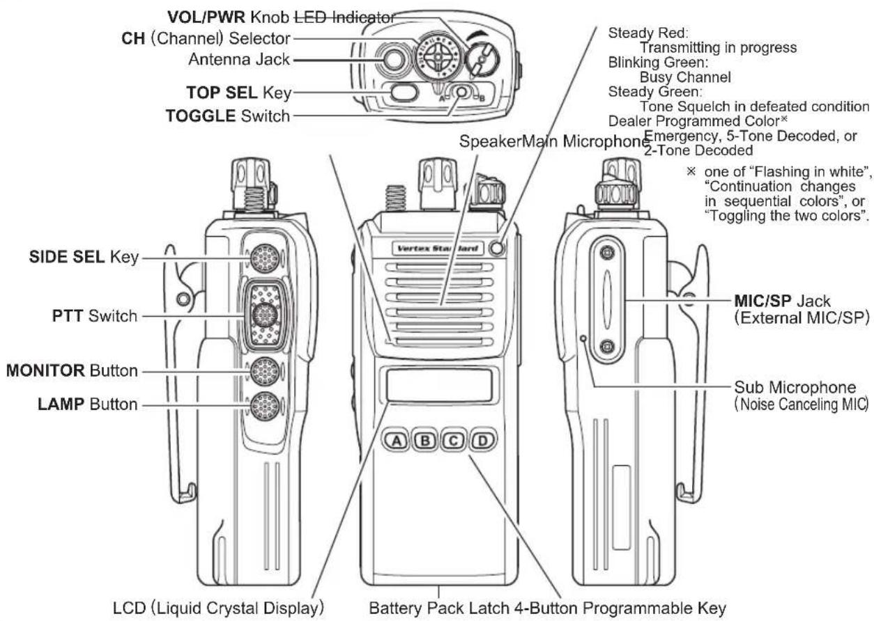 Vertex Standard VX-921 - CONTROL & CONNECTORS (4-KEY VERSION) - 1