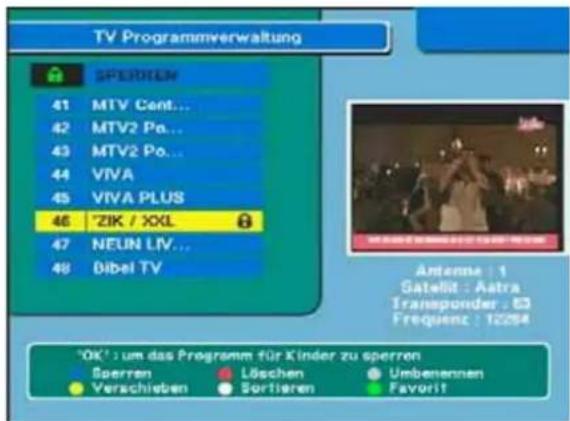 ZEHNDER ZX 900 - Sperren Sperren eines Programms zur Kindersicherung (- Taste) - 1