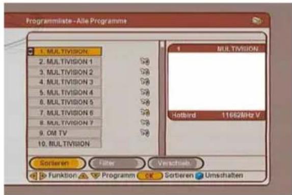 ZEHNDER ZX 710 - Durch Drücken der BLAUEN Taste, schaltet die Programmliste zum "All Programme" Modus um. Im "Alle Programme" Modus sind folgende Funktionen verfügbar: - 1