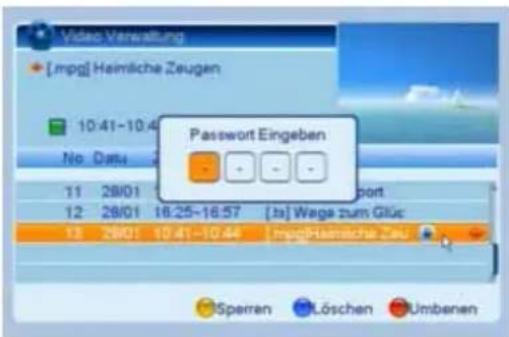 ZEHNDER ZX 2700 HU - 'Sperren' Sperren einer Aufnahme zur Kindersicherung (GELB-Taste) - 1