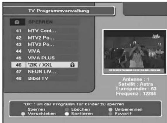 ZEHNDER ZX 1100 - Sperren Sperren eines Programms zur Kindersicherung (- Taste) - 1