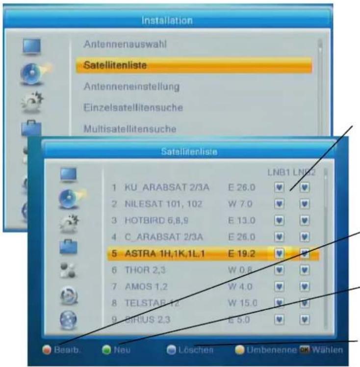 ZEHNDER HX 7202 CI+ - Satellitenliste - Neuen Satellit anlegen/ändern/löschen - 1