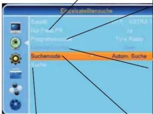 Einzelsatelltensuche Satzel Nur Fonds PR Programme Suchemode Suche Autom. Suche ASTRA Jx TV+ Radio