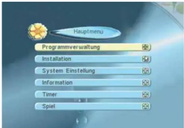 Hauptmenu Programmverwaltung Installation System Einstellung Information Timer Spiel