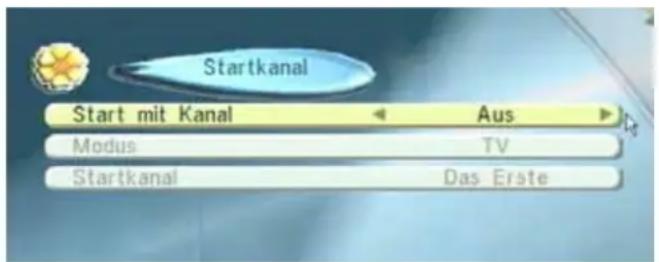 Startkanal Start mit Kanal ← Aus ▶ Modus TV Startkanal Das Erste