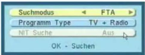 Suchmodus Programm Type TV + Radio NIT Suche Aus OK - Suchen
