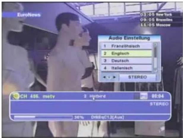 EuroNews 03:05 New York 09:05 Brussels 11:05 Moscow Audio Einstellung 1 Franzöhsch 2 Englisch 3 Deutsch 4 Italienisch STEREO CH 485. metv 2 Hotbird 86:04 STEREO 36% DISEqC1.2(Aus)