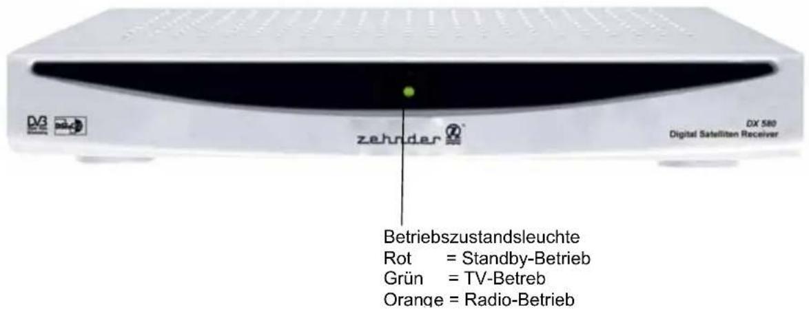 zehrider Digital Satelliten Receiver DX 580 Betriebszustandsleuchte Rot = Standby-Betrieb Grün = TV-Betrieb Orange = Radio-Betrieb