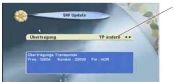 SW Update Übertragung TP änderb Übertragungs Transporte Freq: 52654 Symbol: 22009 Pol: HOR