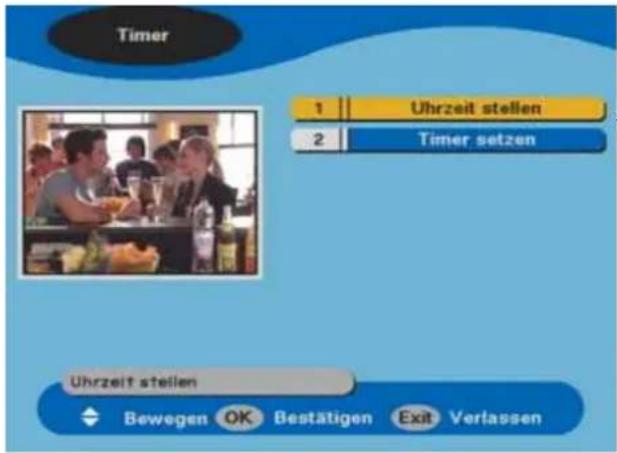 Timer 1 Uhrzeit stellen 2 Timer setzen Uhrzeit stellen Bewegen OK Bestätigen Exit Verlassen