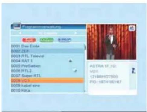 Programmeverwaltung 0001 Das Ende 0002 ZDF 0003 RTL Televor 0004 SAT 1 0005 ProSaben 0006 RTL2 0007 Super RTL 0008 VCI 0009 kabel eine 0010 KKA ASTRA 1F_1G VCK (21BBHZ750) PIQ: 18DY138167