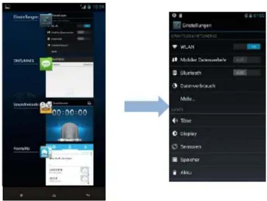 Einstellungen SMS/MNS Soundhead KonaMu Einstellungen OCTRAUTLOG & NETZANDE WLAN Mobiler Datenverbrauch Bluetooth Daterverbrauch Mole... Sendby Töse Display Sensoren Spasenor Aliku