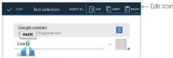 CODE Text selection SELECT ALL CUT COPY PASTE Edit icon Google contact PASTE 25@gmail.com Lisa Li Company