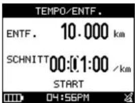 TEMP0/ENTF. ENTF. 10.000 km SCHNITT 00:01:00 /km START 04:56PM