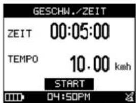 GESCHW./ZEIT ZEIT 00:05:00 TEMPO 10.00 km/h START 04:50PM