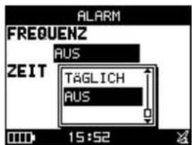ALARM FREQUENZ AUS ZEIT TÄGLICH AUS 15:52