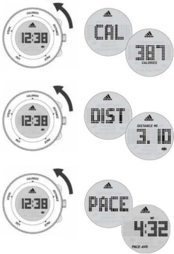 CALORIES 12:38 STOP R7 37% BAL CAL 30MT CALORIES 12:38 STOP R7 37% DIST DISTANCE MI 3.100 BAL CALORIES 12:38 STOP R7 37% PACE 4:32 PACE-AVO