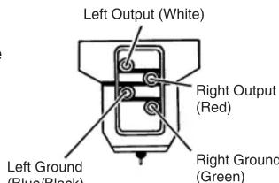 Left Output (White) Right Output (Red) Left Ground (Blue/Black) Right Ground (Green)