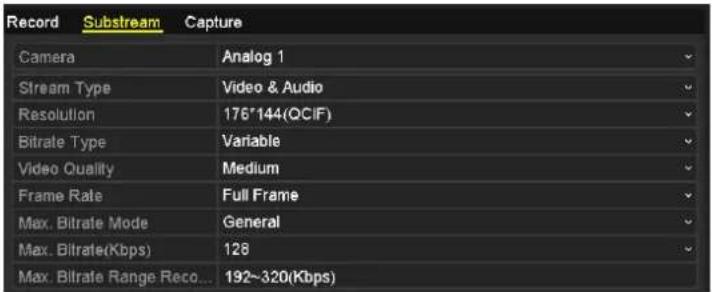 Hikvision DS-9008HFI-ST - Encoding Parameters for Sub-stream - 1