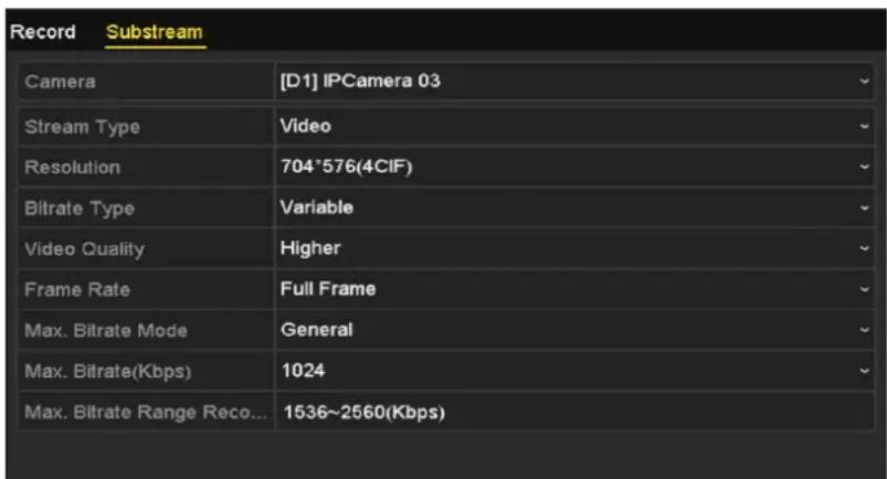 Hikvision DS-7616NI-E2-16N - Parametereinstellungen für Sub-Stream - 1