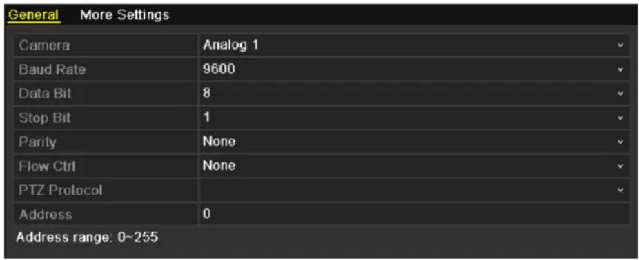 Hikvision DS-7224HWI-E2 - Enter the PTZ Settings interface. - 1