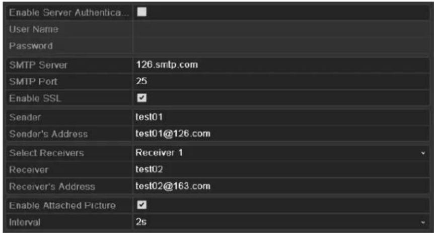 Hikvision DS-7224HWI-E2 - Configure the following Email settings: - 1