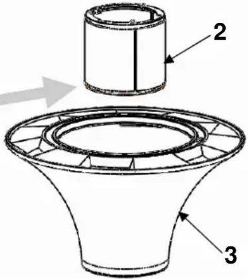 Technical diagram showing a mechanical component with labeled parts 2 and 3, including an arrow indicating direction.