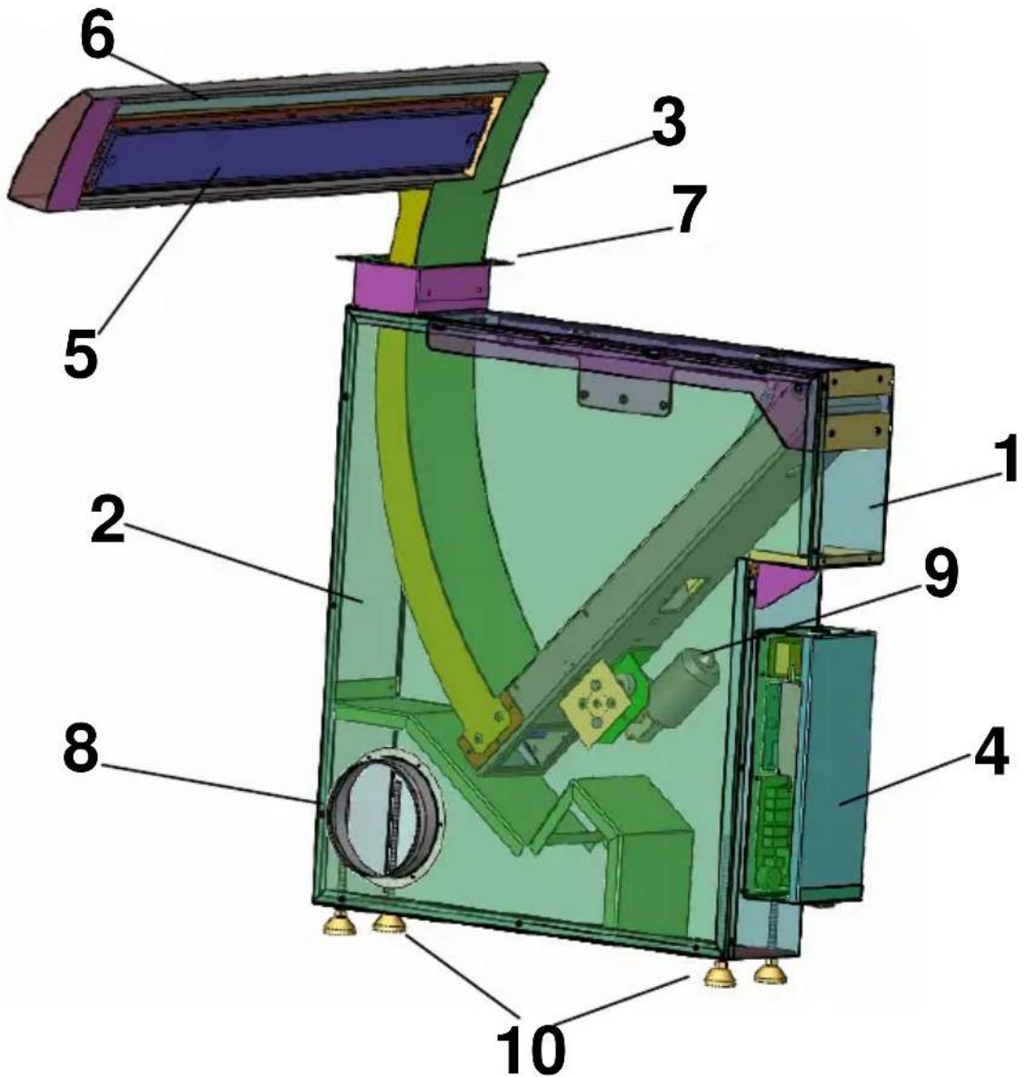 Labeled diagram of a mechanical device with numbered components for identification