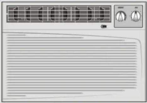 Front view of an air conditioner unit with ventilation grilles and control knobs (no visible text or labels)
