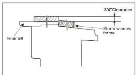 Inner sill, 3/4" Clearance, Storm window frame.