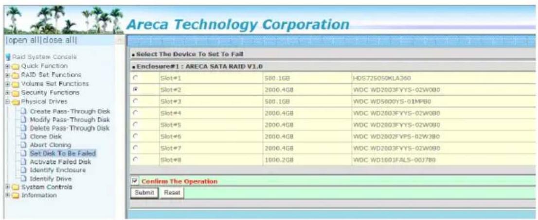 Areca ARC-1216-4i - Set Disk To Be Failed - 1