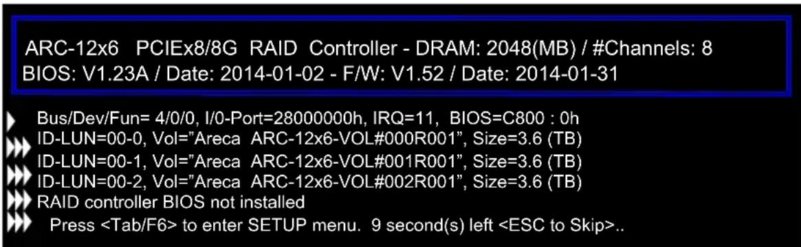 Areca ARC-1216-4i - Starting the McBIOS RAID Manager - 1