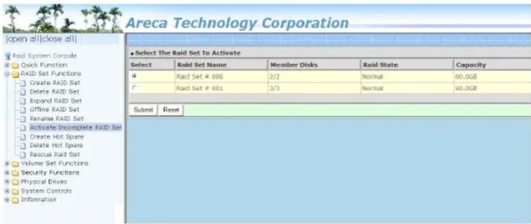 Areca ARC-1216-4i - Activate Incomplete Raid Set - 1