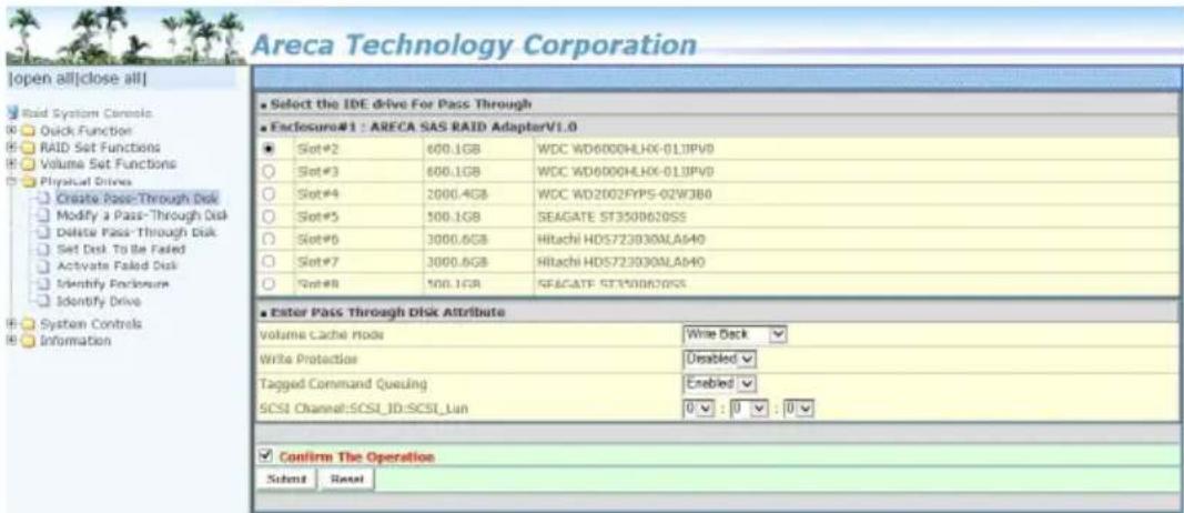 Areca ARC-1216-4i - Create Pass-Through Disk - 1