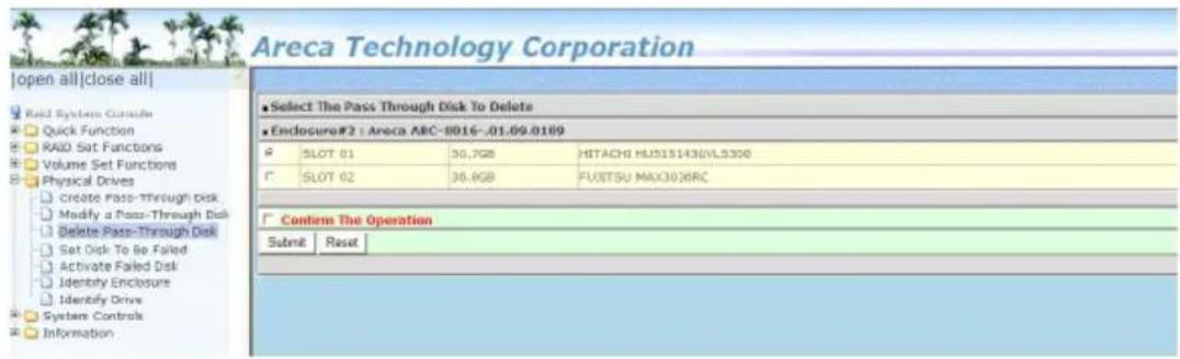 Areca ARC-1216-4i - Delete Pass-Through Disk - 1