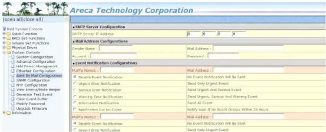 Areca ARC-1216-4i - Alert By Mail Configuration - 1