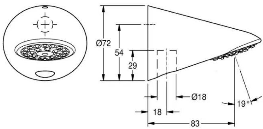 Ø72 54 29 Ø18 18 83 19°