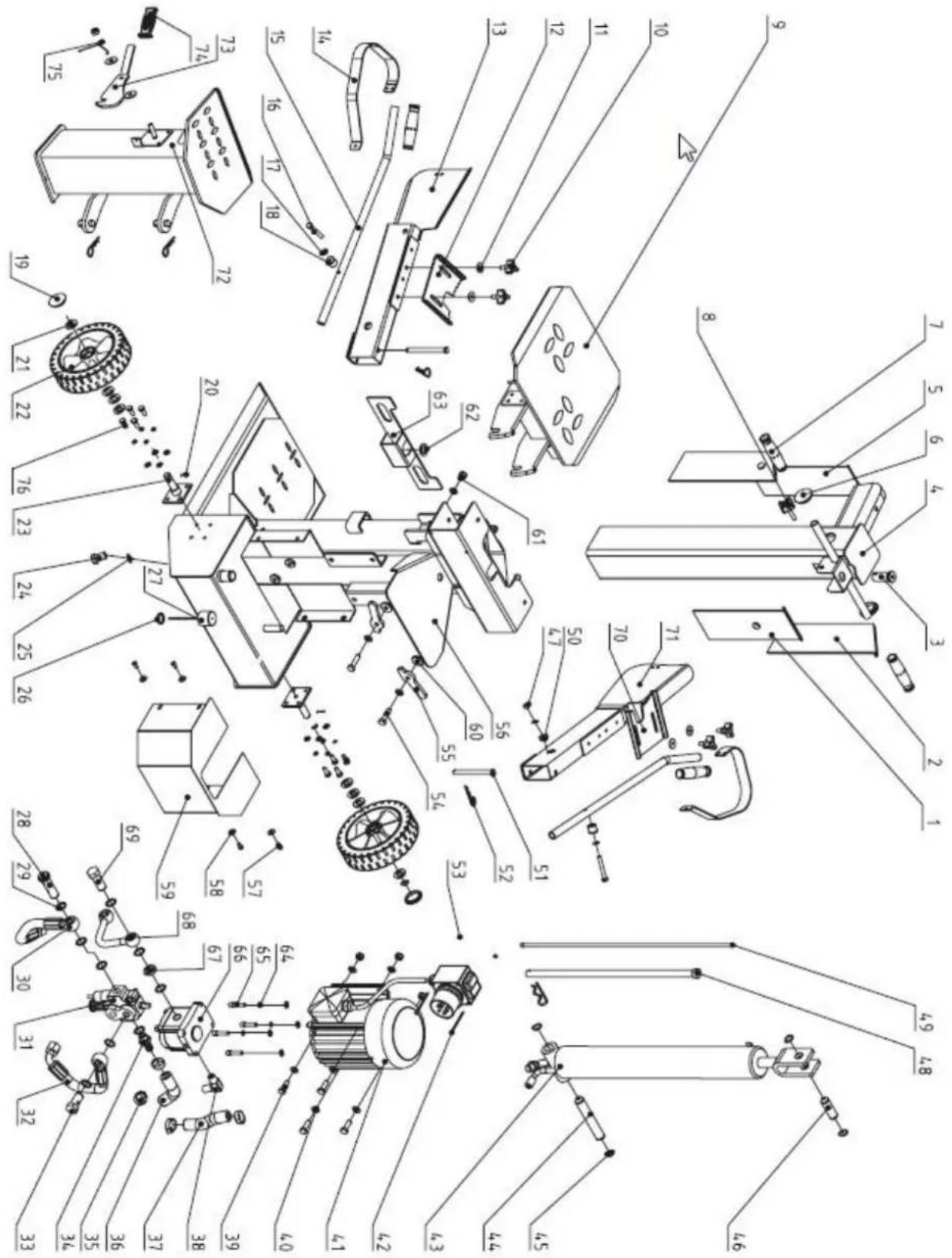 Technical diagram of a mechanical assembly with numbered components and exploded view, likely for engineering or manufacturing documentation.