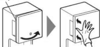 Diagram illustrating a hand gesture interacting with a device, showing left-hand rule and right-hand rule with directional arrows.