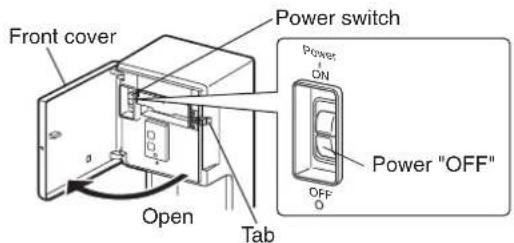 Front cover Power switch Power ON Power "OFF" Open Tab
