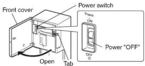 Front cover Power switch Power ON Power "OFF" Open Tab